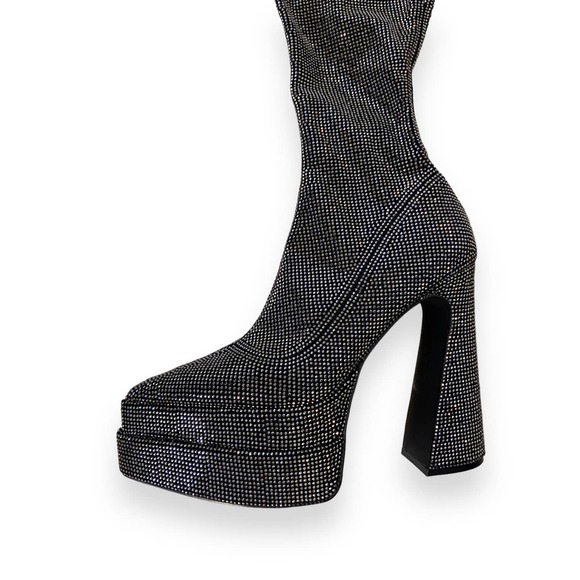 Steve Madden Sultry Rhinestone Over The Knee Platform Black Boots - Picture 12 of 16